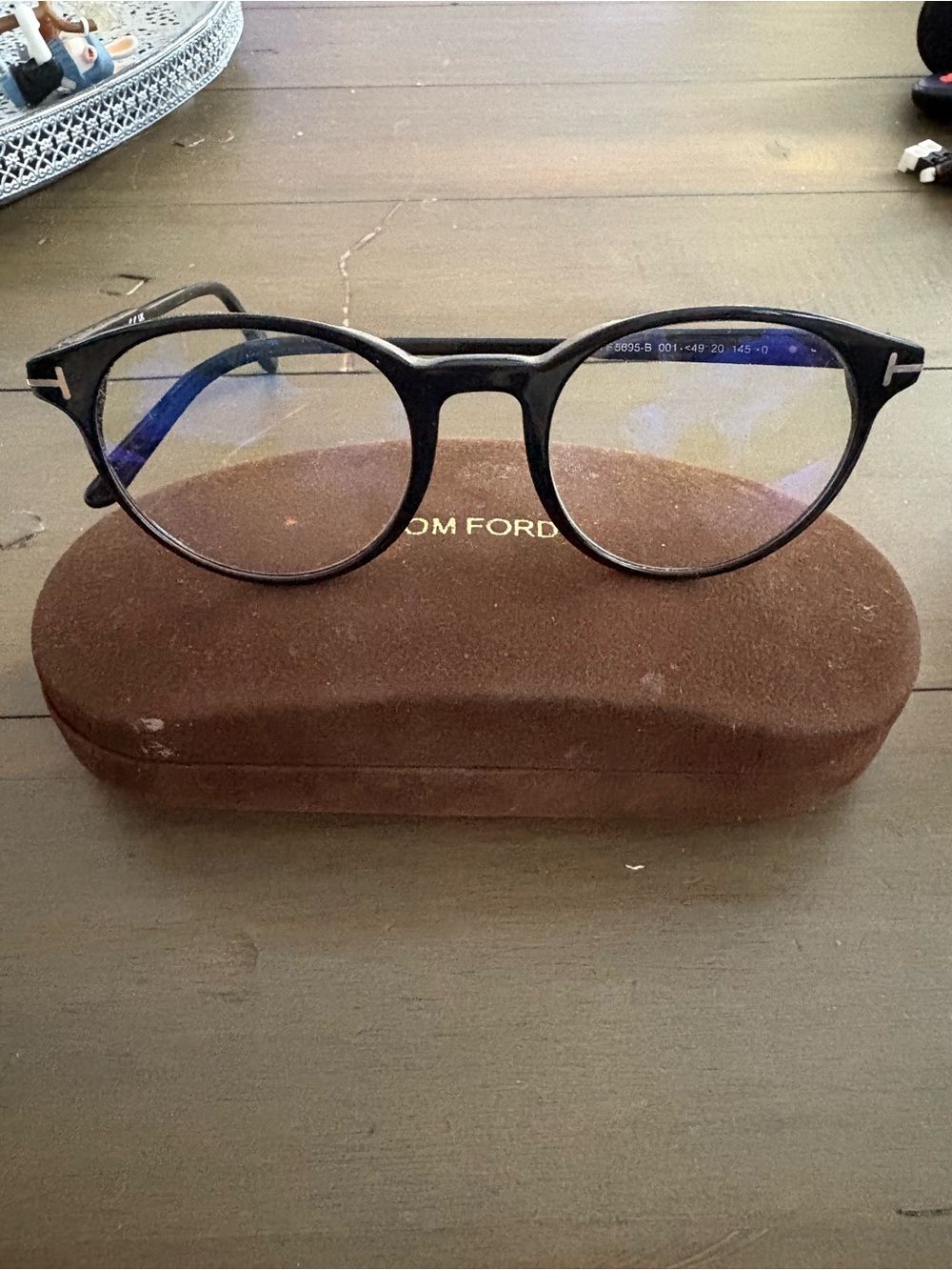 Tom Ford Unisex Black Round-Aviator Optical Glasses with Silver Temples